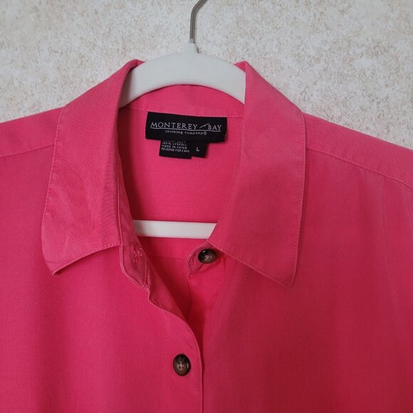 Bright Pink Long Sleeve Button Blouse Size L Monterey Bay - Picture 5 of 15